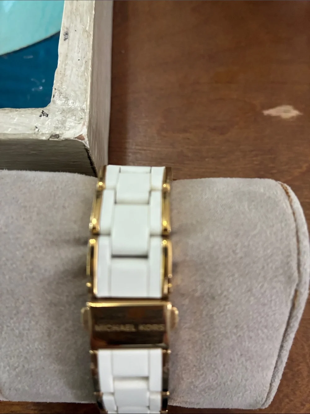 Michael Kors White and Gold Ceramic-Link Chronograph Watch